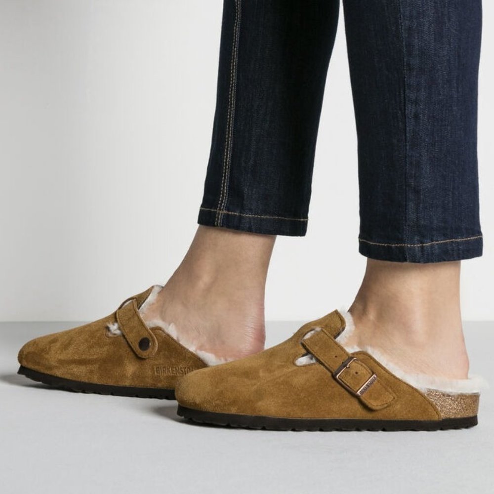 BIRKENSTOCKS - BOSTON SUEDE LEATHER W/ SHEARLING CLOG - EU 38 - US 7.5 - MINK